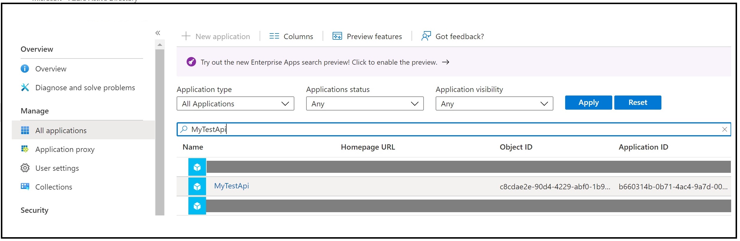 The service principal of your API application