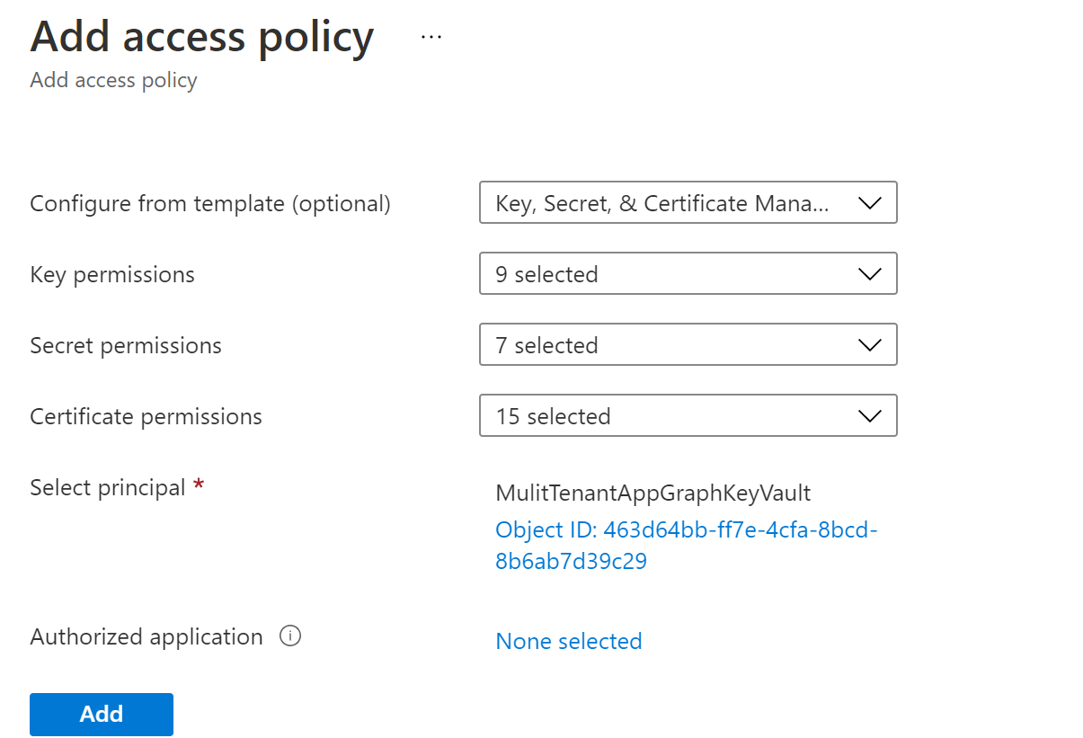 Adding an access policy to keyvault