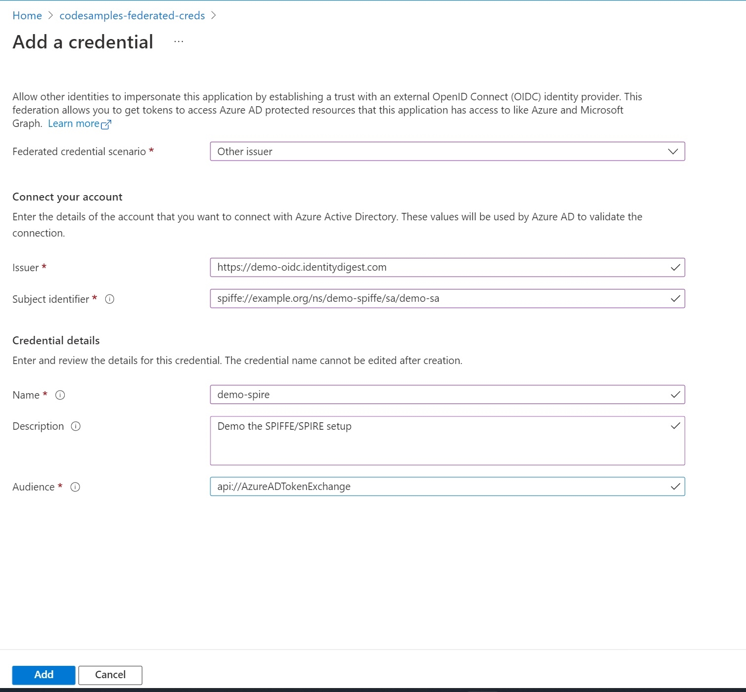 Azure AD spiffe credential